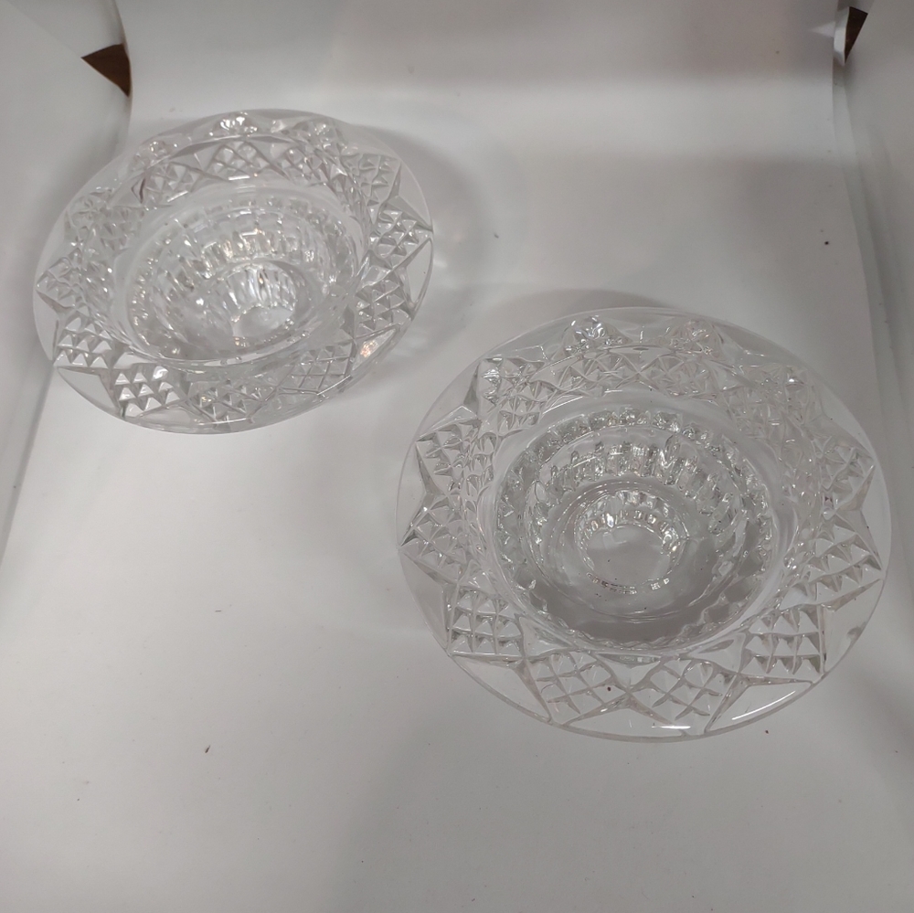 BALI Cut Glass Taper Votive Candle Holders Candlesticks Indonesia Set Two 3.75”